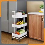 Haus Alchemy Alloy Steel 3 Tier Kitchen Storage Rack Multipurpose Stand Storage Rack Bathroom Shelf With Wheels Ideal For Living Room Bathroom Kitchen Trolley - White (Lxbxh=43X36X87Cm)