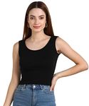 Rock Paper Scissors Womens Tank Slim Fit Top Latest Fashion Ribbed Cotton Crop Top Stylish Women Top, Black, XS