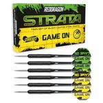 Red Dragon Strata Game On Darts Set - 20 Gram Black Steel Tip Darts with flights and shafts (stems)