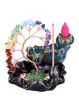 Jovivi Backflow Incense Burner Ceramic Incense Waterfall,7 Chakra Stones Healing Crystal Money Tree Incense Holder for Wealth, Good Luck, Yoga Meditation, Home Decor