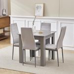 NICEME 75x75cm Square Dining Table and Chairs Set, Small Dining Room Set High Gloss Dining Table with Chairs Home Furniture (Grey Flannel, Grey Table with 4 Chairs), SSZZ-2023