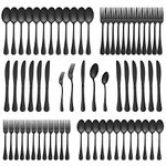 60-Piece Matte Black Silverware Set, E-far Stainless Steel Flatware Cutlery Set Service for 12, Eating Utensils Tableware for Home Kitchen, Matte Finished & Dishwasher Safe, Simple Design