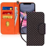 FYY Compatible with iPhone 11 Case, [Kickstand Feature] Luxury PU Leather Wallet Case Flip Folio Cover with [Card Slots] and [Note Pockets] Case for iPhone 11 6.1" Fish-Scale Pattern Black