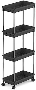 Lifewit Slim Storage Cart, Laundry Room Organization, Wide 7.9'', 4 Tier Shelf Organizer Rack Unit with Wheels for Bathroom Kitchen Small Dorm Narrow Space, Black