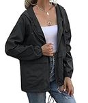 Eledobby Women's Rain Jacket with Hood Waterproof Windbreaker Raincoat Outdoor Sports Jacket L,Black