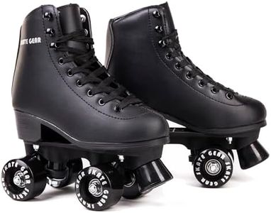 Skate Gear Extra Support Quad Roller Skates for Kids and Adults (Black, Women's 8 / Men's 7)