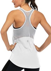 ICTIVE Women's Sleeveless Yoga Tank Top - Mesh Racerback, Backless, Gym Activewear White XL