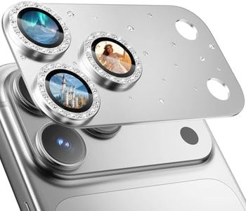 HelloDeere for iPhone 17 Pro Camera Lens Protector [Not Easy to Break] [Ultra Bright] Round Gold Diamond Bling Tempered Glass Metal Frame Camera Cover for iPhone 17 Pro Lens Case Friendly (Silver,1 Pack)