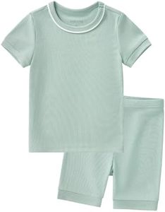 pureborn Toddler Pajamas Set Pjs - Little Boy Short Sleeve Snug Fit Sleepwear 2pcs Grey Green 4-5T