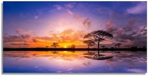 Aibonnly Wall Art Sunset Canvas Painting 1 Piece Tree Reflection Landscape Picture Poster Print Framed and Stretched Ready to Hang for Living Room Bedroom Kitchen Office