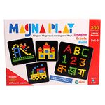 EKTA Magna Play Set-3 with Wooden Stand, 300 Colourful Square Magnets, 400+ Different Puzzles, Imagine/Create/Build, Magical Magnetic Learning and Play for Childrens Age 5 Years & Above - Multi Color