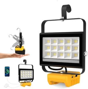 Portable Cordless LED Work Light for Dewalt18V/20V Battery, 60W 4500LM Flood Lights,Battery Lights with USB and Type C Charging,Ideal for Jobsite, Garage, Camping, Emergency(2 Modes & No Battery)