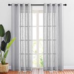 NICETOWN Faux Linen Curtain Panels - Light Dimming Textured Sheer Window Draperies for Café/Coffee Store (52 by 84 Inches, Light Grey, 2 Pcs)