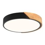 Vikaey Modern Dimmable LED Ceiling Light, Minimalist Wood Style Flush Mount Ceiling Light Fixture, Round Shade Lighting Lamp with Acrylic for Bedroom Living Room Dining Room Laundry, Black（11.8"）