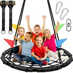 Odoland 43inch Children Tree Swing, 660lb Weight Outdoor Saucer Net Swing with 900D Oxford Platform Swing for Kids Adult, Backyard Round Flying Swing with Hanging Ropes Straps and Turnbuckle,Black