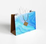 Sainet™ Gift Bags - Paper Bags for Return Gifts, Large Gift Carry Bag, Gifting, Goodie Bags with Butter Paper and Thank You Card - Pack of 10, Blue Ocean