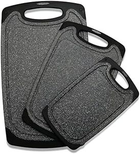 Eleven Rings 3 Pcs Set Chopping Board for Cutting Vegetables, Fruits & Cheese, BPA Free, Reversible Use, Easy Grip Rubber Handles, Deep Juice Grooves, Large Food Chopping Board for Kitchen, Black/Grey
