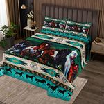 Aztec Bedspread African Tribal Horse Printed Quilted,Farm Animals Coverlet Set Ethnic Tribe Arrow Dream Catcher Quilt Set Twin,Southwest Native Exotic Nordic Style Room Decor