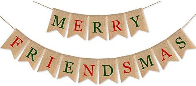 SWYOUN Burlap Merry Friendsmas Banner Christmas Holiday Friends Party Supplies Garland Decoration(Colorful)