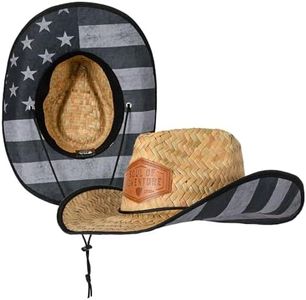 New Handwoven Premium Straw Cowboy Hat for UV Sun Protection | Adjustable Drawstring, Universal Size | Ideal for Beach, Fishing, Outdoor Camping Activities (Blackout American Flag)