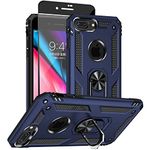 for iPhone 8 Plus Case, iPhone 7 Plus Case with HD Screen Protector, [Military Grade 16ft. Drop Tested] Ring Shockproof Protective Phone Case for iPhone 8 Plus/7 Plus (Blue)