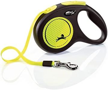 Croci Flexi New Neon Tape, Correa Reflectante Extensible Para Perros, Talla M Hasta 25 Kg, 5 Metros De Largo, Negro Y Amarillo