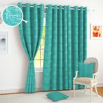 Story@Home Blackout Door Curtains 7 Feet Long Set of 4, Abstract Design | Thermal Insulated 100% Room Darkening Curtains for Living Room, 116 x 215 cm, Cyan | Perfect for Decorative & Festive Gifting