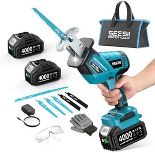 SEESII Reciprocating Saw Cordless, Variable Speed 3500 RPM Brushless Motor with 8 Saw Blades, 2 x 4.0Ah Batteries, LED Light, Tool‑Free Blade Change, Portable for Wood PVC Cutting