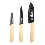 MasterChef Knife Set of 3 Kitchen Knives (Chef, Paring & Utility) Professional, Extra Sharp, Stainless Steel Blades With Non Stick Coating & Wood-Look Soft Touch Grip, Natural Collection 3 Piece