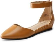 DREAM PAIRS Women's Low Wedge Ankle Strap Flats Shoes Amiga-1 TAN Size 9