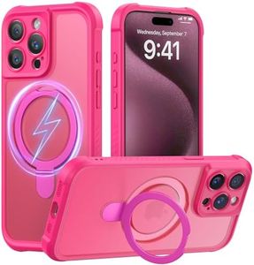 MOCCA Design for iPhone 15 Pro Case with Magnetic Invisible Stand [Full Camera Protection] [Compatible with Magsafe] Military Drop Shockproof Translucent Matte Phone Case Cover 6.1",Hot Pink