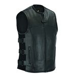 Leatherick Mens Warrior Style Leather Motorcycle Vest for Men with Concealed Carry Pockets, Black (Top Grain Leather), 4X-Large