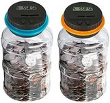 Qiekaka Coin Bank for Saving Money Digital Coin Jar, Piggy Bank for Adults, Coin Jar with Change Counter for Counting Savings. Contains Two Coin Banks, for Boys Girls Kids （Orange and Blue）