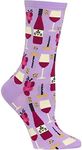 Hot Sox Women's Fun Cocktail Drinks Crew Socks-1 Pair Pack-Happy Hour Cool & Funny Novelty Fashion Gifts, Wine (Lavender), 4-10