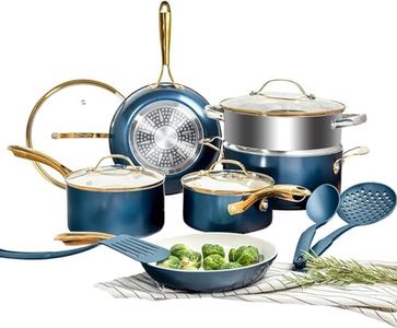 Gotham Steel 15 Pc Kitchen Pots and Pan Set, Non Stick Cookware Set, Pots and Pans Set, Ceramic Cookware Set, Pot Set Cookware Set nonstick, Oven/Dishwasher Safe, Non Toxic, Cream White and Navy