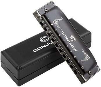 CONJURER Blues Harmonica for Beginners Adult Professional 10 Hole Diatonic Harmonica in G Key Phosphor Bronze Reeds Mouth Organ Metal Blues Harp with Case, Key of G Matte Black
