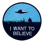 I WANT TO BELIEVE PATCHES Text Words Logo Theme Space and UFO Fans X-Files TV Series U-Sky Embroidered Sew or Iron-on Patch Appliques by Athena Brands