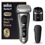 Braun Series 9 Pro Electric Shaver with 4+1 Head, Electric Shaver for Men with ProLift Trimmer, 5-in-1 SmartCare Center and Leather Travel Case, UK 2 Pin Plug, 9465cc Silver