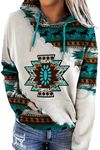 Lanaoree Women's Western Ethnic Style Print Aztec Hoodie Pullover, Cowgirl Rhombus Printed Hooded Sweatshirt S-3XL, Blue, X-Large