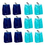 Lify Shoe Storage Organizer Bags Set, Water-Resistant Nylon Fabric with Sturdy Zipper for Traveling (12 Piece Pack) (Navy Blue and Aqua Blue(Turquoise))