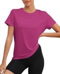 KevaMolly Workout Tops for Women UPF50+ Breathable Loose Fit Yoga T Shirts Short Sleeve Running Gym Athletic Tee Top, Z Rosy, Medium