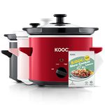 KOOC Small Slow Cooker, 2-Quart, Free Liners Included for Easy Clean-up, Upgraded Ceramic Pot, Adjustable Temp, Nutrient Loss Reduction, Stainless Steel, Red, Round