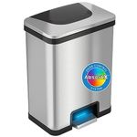 iTouchless AutoStep 13 Gallon Automatic Step Sensor Trash Can with Odor Control System, Stainless Steel Kitchen Pedal Touchless Garbage Bin, Powered by Batteries or AC Adapter (not Included)