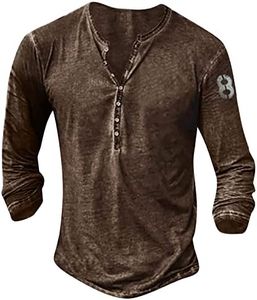 Men's 3D Print T-Shirt Long Sleeve,Y2K Goth Tops Graphic Distressed Retro Button Up Shirts Slim Fit T Shirts Blouses Coffee Medium