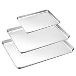 HaWare Baking Tray Set of 3, 18/0 Stainless Steel Baking Pans, Toaster Oven Tray, Cookie Sheet, Non Toxic & Healthy, Mirror Finish & Less Stick, Easy Clean & Dishwasher Safe - (3 Different Sizes)