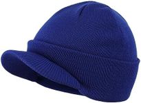 Home Prefer Men's Winter Beanie Hat with Brim Warm Double Knit Cuff Beanie Cap (Bright Royal)