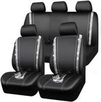 CAR PASS Bling Car Seat Covers Full Set, Shining Rhinestone Diamond Waterproof Faux Leather, Rear with Zipper, Universal Fit 95% Automotive Glitter Crystal Sparkle Strips for Cute Women Girl, Silver