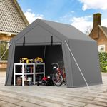 GAOMON 10'x10' Outdoor Portable Garage, Waterproof & UV-Resistant Storage Shed with 2 Roll-Up Doors, Carport Tent for Motorcycle, Bike, and Tools, Gray