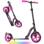 BELEEV V10 Big Wheel Scooter for Kids Ages 6+ with Light-Up Deck, 2 Wheel Folding Scooter for Adults Teens, 5 Adjustable Height, Lightweight Scooter with Carry Strap, Max Load 220 lbs(Galaxy Purple)
