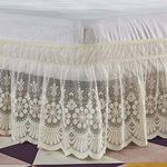 Feyart Wrap Around Lace Bed Skirt, Elegant Breathable Flower Pattern Stretch Dust Ruffle, 15 Inch/38cm Drop (Beige,150 x 200)